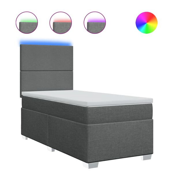 vidaXL Cama box spring con colch&oacute;n tela gris oscuro 100x200 cm