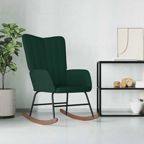 vidaXL Silla mecedora de terciopelo verde oscuro