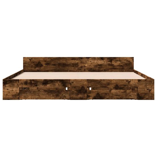 vidaXL Cama con cajones madera de ingenier&iacute;a roble ahumado 200x200 cm