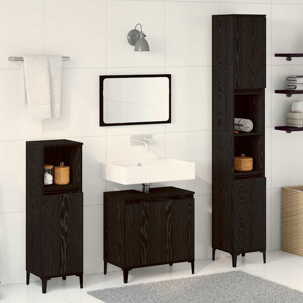 vidaXL Juego de muebles de baño Montaje en la pared 3 pcs Roble Negro
