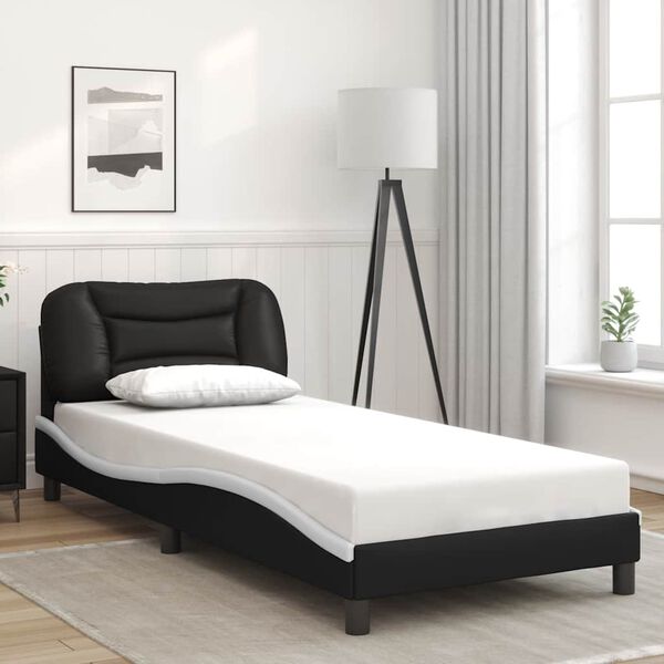 vidaXL Estructura de cama sin colch&oacute;n Hvar cuero sint&eacute;tico negro blanco 90x200 cm