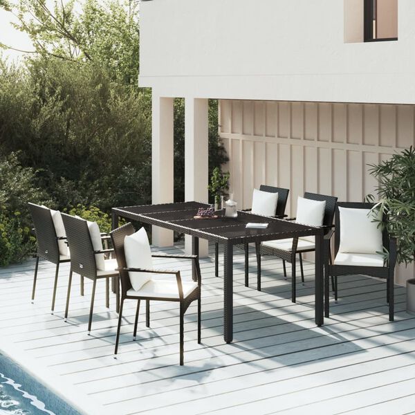 vidaXL Set de comedor de jard&iacute;n 7 pzas y cojines rat&aacute;n sint&eacute;tico negro