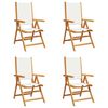 vidaXL Sillas plegables reclinables, 4 unidades, tela color crema y madera maciza.