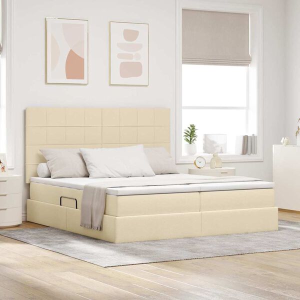 vidaXL Cama con almacenamiento Crema 180 x 200 cm Cuero sint&eacute;tico