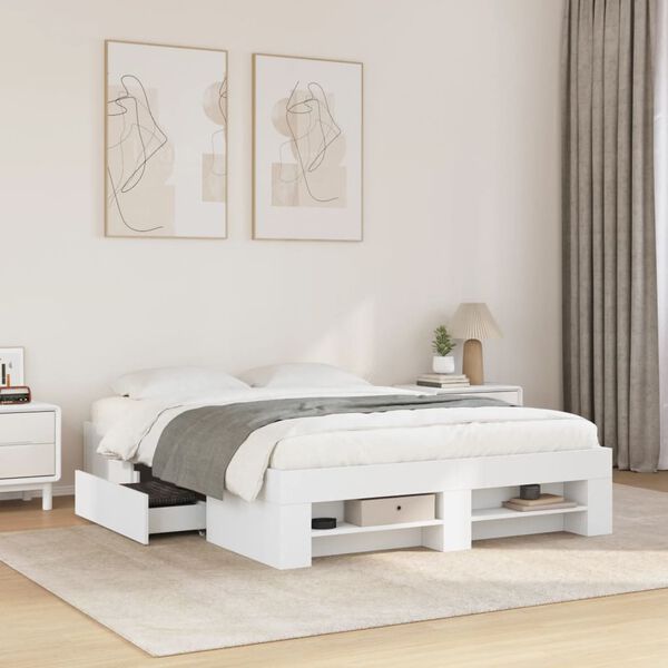 vidaXL Estructura de cama madera de ingeniería blanca 135x190 cm