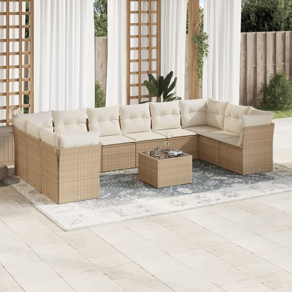 vidaXL Set de sof&aacute;s de jard&iacute;n 11pzas con cojines rat&aacute;n sint&eacute;tico beige