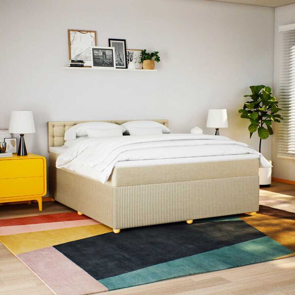 vidaXL Cama box spring con colch&oacute;n tela color crema 180x200 cm