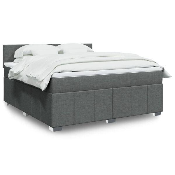 vidaXL Cama box spring con colch&oacute;n tela gris oscuro 180x200 cm