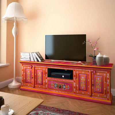 vidaXL Mueble para la TV de madera maciza de mango rosa pintada a mano