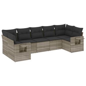 vidaXL Set de sof&aacute;s de jard&iacute;n 7 pzas con cojines rat&aacute;n PE gris claro
