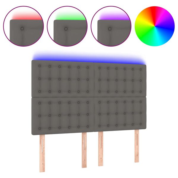 vidaXL Cabecero con luces LED cuero sint&eacute;tico gris 144x5x118/128 cm