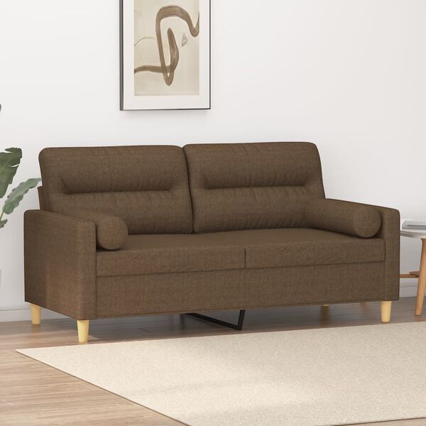 vidaXL Sof&aacute; de 2 plazas con almohadas y cojines tela marr&oacute;n 140 cm