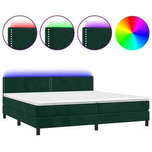 vidaXL Cama box spring colch&oacute;n y LED terciopelo verde oscuro 200x200cm