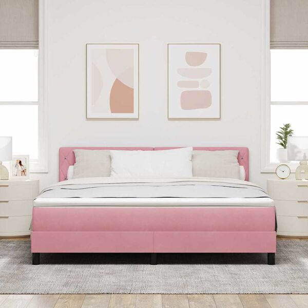 vidaXL Cama Box Spring LED con colch&oacute;n Rosa 180 x 200 cm Terciopelo