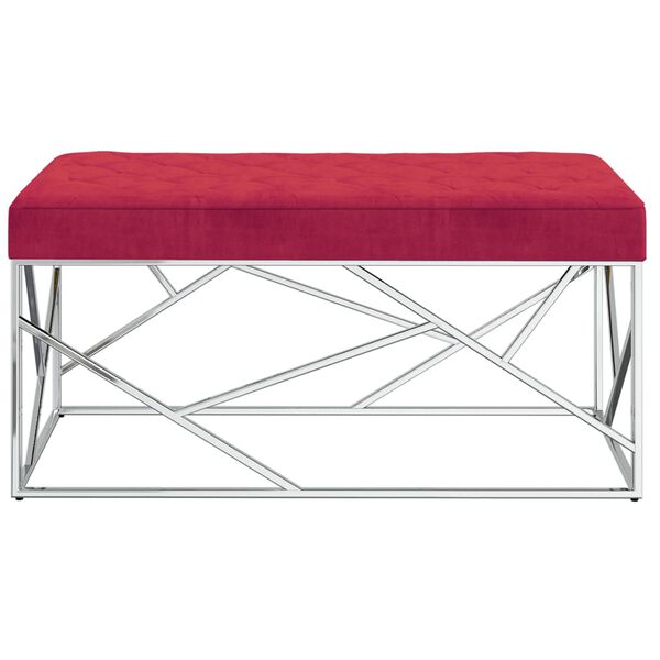 vidaXL Banco de acero inoxidable y terciopelo rojo vino tinto 97 cm