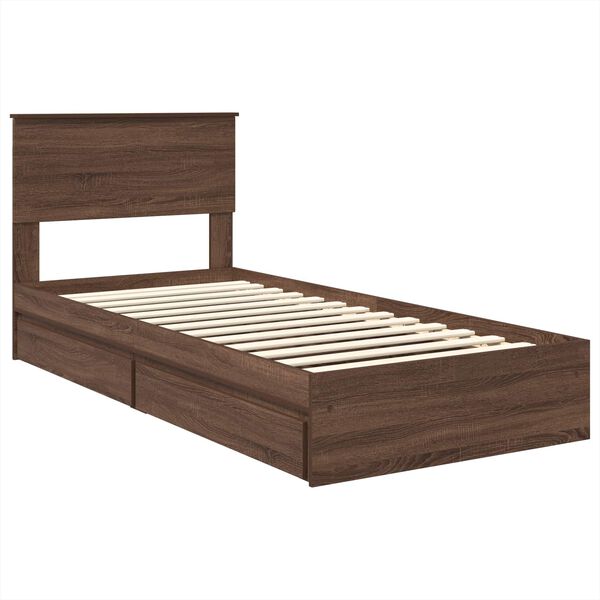vidaXL Cama con almacenamiento con cabecera Roble Marr&oacute;n 100 x 200 cm