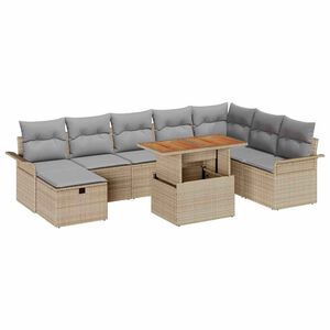 vidaXL Conjunto de sof&aacute; de jard&iacute;n 9 pcs Beige rat&aacute;n sint&eacute;tico