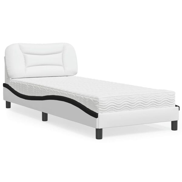 vidaXL Cama con colchón Hvar cuero sintético blanco y negro 90x190 cm