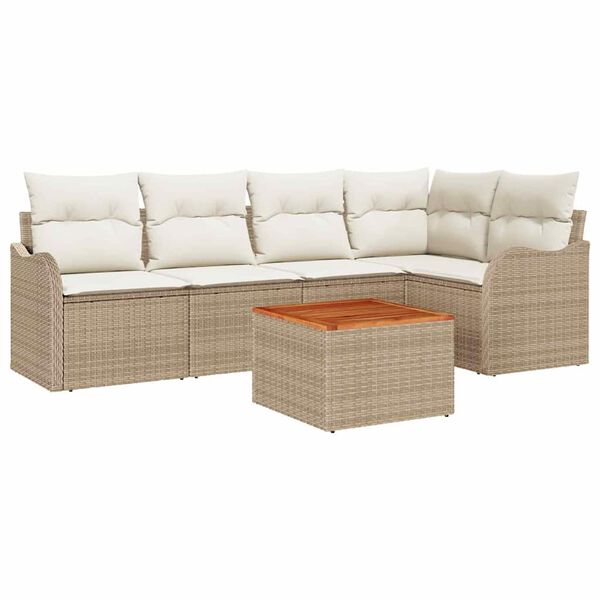 vidaXL Conjunto de sof&aacute;s de jard&iacute;n 6 pcs Beige rat&aacute;n sint&eacute;tico