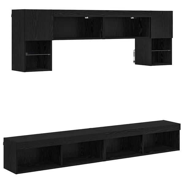 vidaXL Unidades de TV de Pared con LED 6 pcs Roble Negro