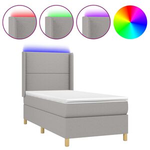 vidaXL Cama box spring colch&oacute;n y luces LED tela gris claro 90x190 cm