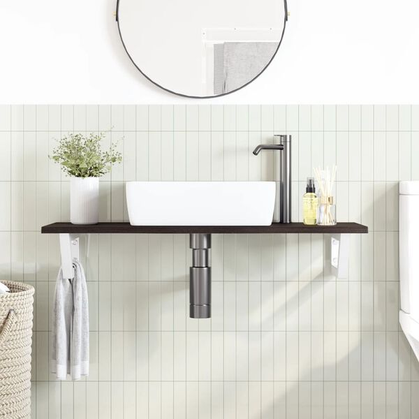 vidaXL Estante de lavabo de pared de acero y madera maciza de roble
