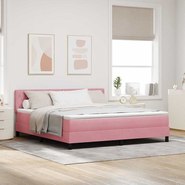 vidaXL Cama Box Spring LED con colch&oacute;n Rosa 180 x 200 cm Terciopelo