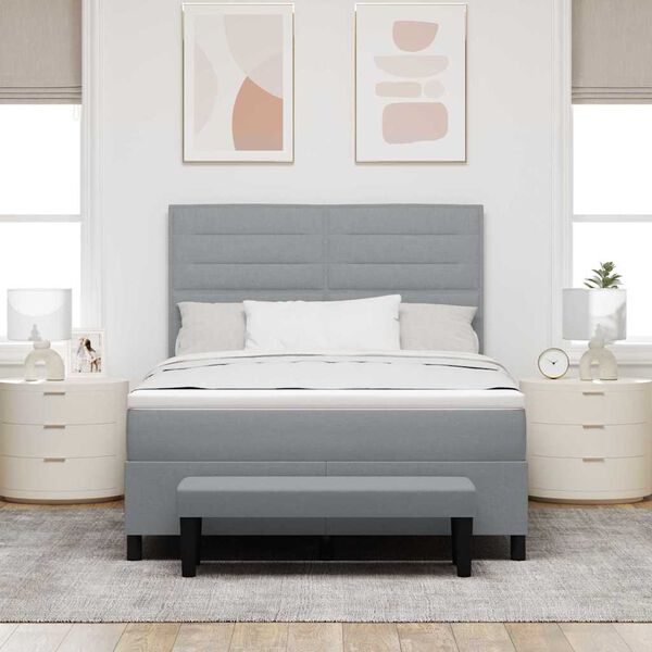 vidaXL Cama tipo Box Spring con colch&oacute;n Gris Claro 140 x 200 cm tela