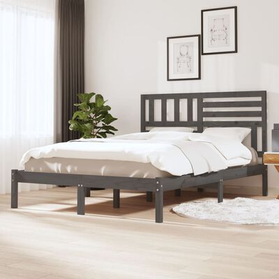 vidaXL Estructura de cama madera maciza de pino gris 135x190 cm