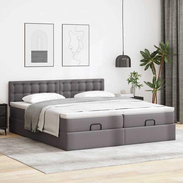 vidaXL Estructura cama otomana colchones cuero sint&eacute;tico gris