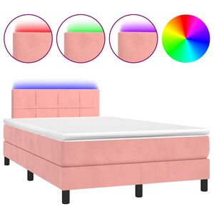 vidaXL Cama box spring con colch&oacute;n y LED terciopelo rosa 120x190 cm