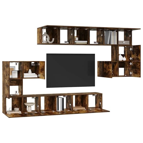 vidaXL Set de muebles de TV 10 pzas madera contrachapada roble ahumado