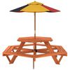vidaXL Mesa de picnic hexagonal 6 ni&ntilde;os agujero sombrilla madera abeto