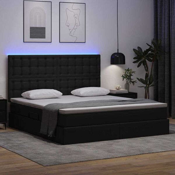 vidaXL Cama con almacenamiento y LED con colch&oacute;n Negro 180 x 200 cm