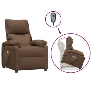 vidaXL Sill&oacute;n de masaje elevable de tela marr&oacute;n