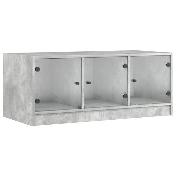vidaXL Mesa de centro con puertas de vidrio grs hormig&oacute;n 102x50x42 cm