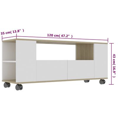 vidaXL Mueble de TV madera contrachapada blanco y roble 120x35x48 cm