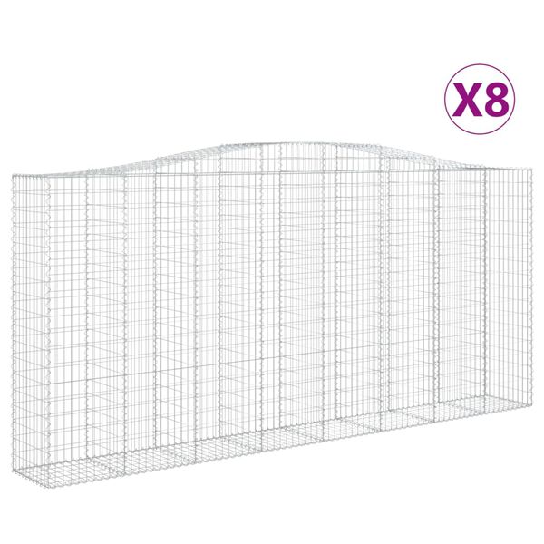vidaXL Cestas de gaviones 8 uds forma de arco hierro 400x50x180/200 cm