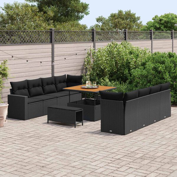 vidaXL Conjunto de sof&aacute;s de jard&iacute;n 12 pcs Negro rat&aacute;n sint&eacute;tico