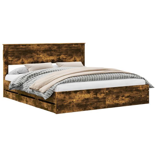 vidaXL Estructura de cama Roble ahumado 200 x 200 cm Madera Ingenieril
