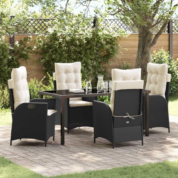vidaXL Conjunto de Comedor de Jard&iacute;n 5 pcs Negro rat&aacute;n sint&eacute;tico