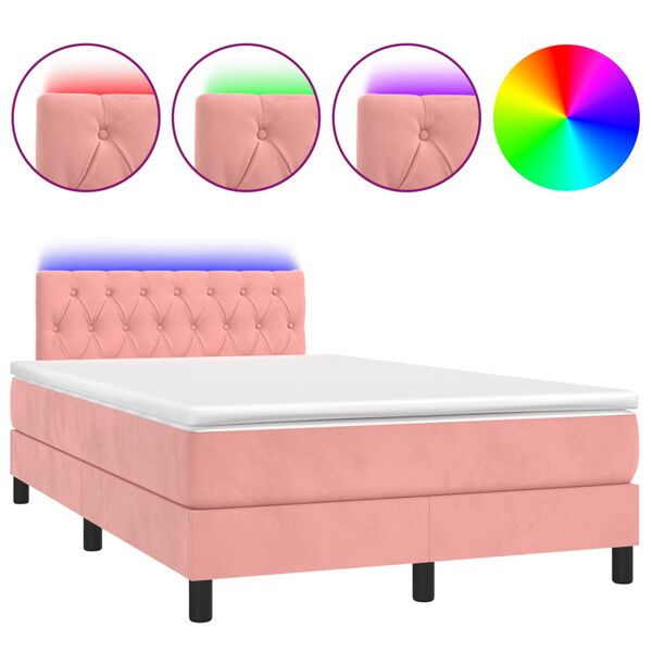 vidaXL Cama box spring con colch&oacute;n y LED terciopelo rosa 120x190 cm
