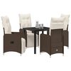 vidaXL Conjunto de Comedor de Jardín con cojín 5 pcs Marrón Poliratán