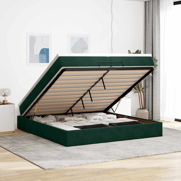 vidaXL Estructura de cama otomana colchones terciopelo verde oscuro