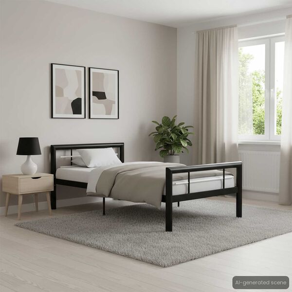 vidaXL Estructura de cama sin colchón metal blanco y negro 90x200 cm
