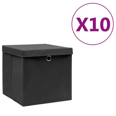 vidaXL Cajas de almacenaje con tapas 10 uds negro 28x28x28 cm