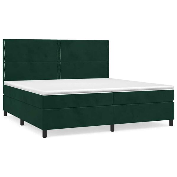 vidaXL Cama box spring con colch&oacute;n terciopelo verde oscuro 200x200 cm