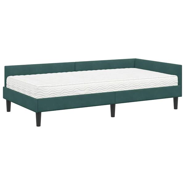 vidaXL Estructura de Cama Esquina con Colch&oacute;n 2 pcs Verde Terciopelo