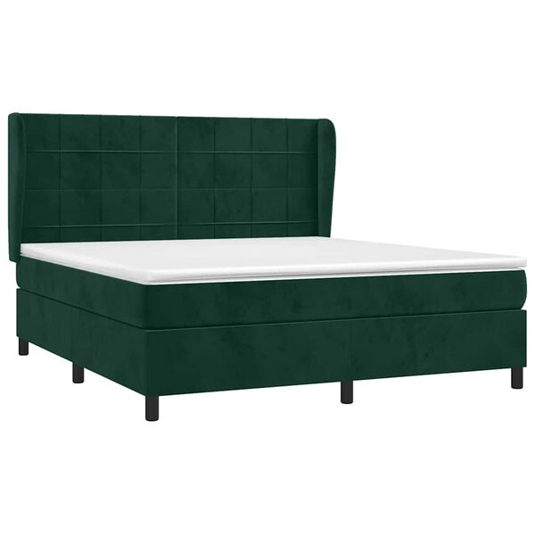 vidaXL Cama box spring con colch&oacute;n terciopelo verde oscuro 160x200 cm