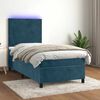 vidaXL Cama box spring colch&oacute;n y LED terciopelo azul oscuro 90x190 cm